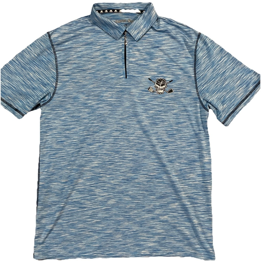 Tattoo Golf‎ Polo Shirt Mens Medium Blue Epic Collection Quarter Zip Logo Print